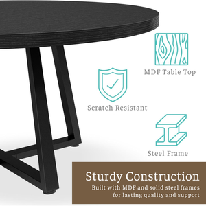 Modern Round Dining <b>Table</b> with Solid <b>Wood</b> <b>Top</b> and Metal Legs, Stylish Dining Room Furniture for Home, Apartment and Office - Product Image 4