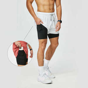 Shorts de sport 2-en-1 pour homme avec logo personnalisé, taille élastique, coupe ajustée pour le basketball, respirant, course à pied, fitness, 100% polyester - Product Image 4