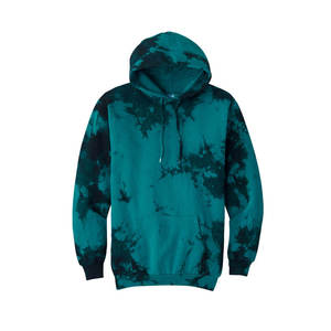 เสื้อฮู้ดดี้ผู้ชายสีเขียวอมฟ้าและสีดำลายมัดย้อม แขนยาว มีเชือกผูก กระเป๋าจิงโจ้ สไตล์ลำลอง สตรีทแวร์ รับสกรีนโลโก้ - Product Image 1