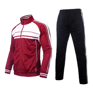 <b>Men's</b> Red <b>White</b> Hooded Breathable Casual Printed Track <b>Jacket</b> with Black Pants Autumn Tracksuit Set - Product Image 1