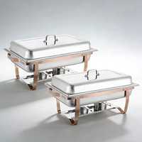 Station de chauffe-plats de luxe triple en or rose avec lampe chauffante suspendue et couvercles amovibles – Ensemble professionnel pour buffet d'hôtel