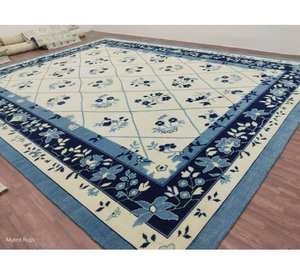 Alfombra de algodón floral Oushak, anudada a mano, para sala de estar, entrada, antideslizante, apta para mascotas, con espuma, estilo decente. - Product Image 2