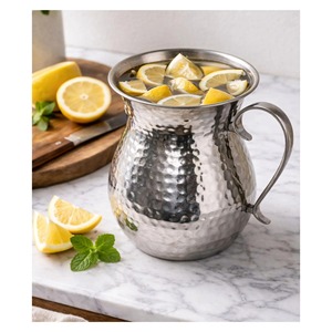Carafe à eau professionnelle en acier inoxydable avec couvercle, serveur de boissons en métal martelé de qualité supérieure pour la restauration, les restaurants et les hôtels - Product Image 6