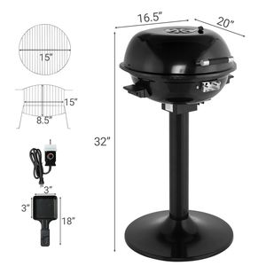Griglia Elettrica BBQ Portatile a Doppio Strato da 1600W con Supporto, per Uso Interno/Esterno, Nera, Controllo Digitale, Spina USA - Product Image 3
