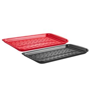Set di 2 Vassoi di Servizio in Plastica 17x10.35 Pollici, Vassoio Antiscivolo in Melamina con Manici per Preparazione e Servizio Grigliate - Product Image 1