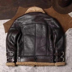 Blouson aviateur en cuir véritable marron pour homme, style motard, coupe-vent, chaud pour l'hiver, fermeture éclair - Product Image 5
