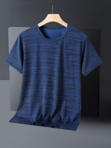 T-shirt à col rond en coton et polyester de haute qualité, style vintage, tricoté, manches courtes, coupe classique, décontracté, tendance pour homme - Product Image 1