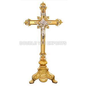 Crucifijo de Latón Chapado en Oro |   Cruz de Altar Católica – DOUBLE VEE EXPORTS - Product Image 2