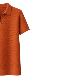 Custom Mens <b>Rust</b> Orange Textured Knitted Polo Shirt Short Sleeve Summer Casual Slim Fit Knitwear Custom Logo Wholesale Supplier - Product Image 2