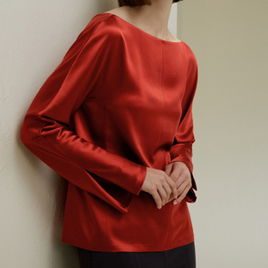 Hot Sale Women's Summer Button Woven <b>Satin</b> Silk <b>Blouse</b> Long Sleeve Slim Fit Solid Color Office Shirt - Product Image 6