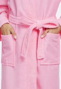 Bata de Baño de Felpa para Mujer, Manga Larga, Cuello en V, Largo hasta la Rodilla, Suave y Cómoda, 100% Algodón, Color Rosa - Product Image 3