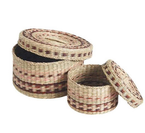 Seagrass Set of 2 Woven <b>Round</b> Natural Seagrass Storage <b>Basket</b> with Lid <b>Wicker</b> Hyacinth <b>Basket</b> Decorative Box Set for Home Decor - Product Image 3
