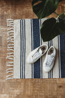 Tapis en coton jacquard réversible fait main, décoration bohème, tapis de sol à franges rayé, tapis doux pour salon, motif abstrait