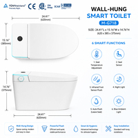 WC mural allongé intelligent en céramique à nettoyage automatique avec siège chauffant, double chasse d'eau, design moderne
