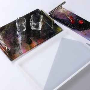 Modern Decorative <b>Rectangle</b> Resin Serving Trays with Gold and Silver Metal Handles for <b>Coffee</b> <b>Table</b> and Jewelry Display - Product Image 1