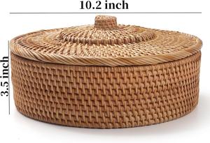 Plateau de rangement rond en rotin fait à la main avec couvercle |   Panier à pain et à fruits tissé avec couvercle - Product Image 5