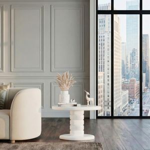 Modern Stacked Cobblestone End <b>Table</b> 22.6\" X 15.7\" X 15\" High <b>Gloss</b> <b>White</b> Console <b>Table</b> - Product Image 1