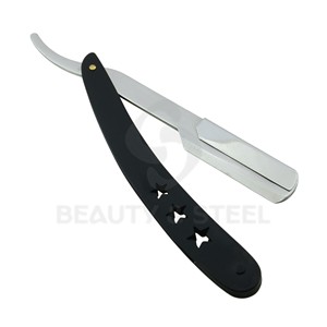 Navaja de Afeitar Clásica Negra de Acero Inoxidable Plegable con Mango de Diseño de Tres Estrellas, Sistema de Afeitado de Una Sola Filo Duradero para Maestros - Product Image 1