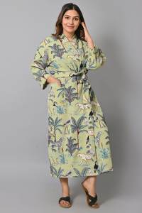 Robe kimono en coton gaufré à fleurs, peignoir léger - Product Image 2