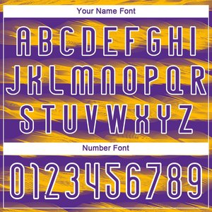Conjunto de Uniforme de Voleibol Personalizado, Estampado Abstracto Morado y Amarillo, Manga Corta, Nombre y Número del Equipo - Product Image 5