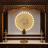 Temple domestique moderne de luxe en bois massif pour Diwali, avec base en marbre, design Om rétroéclairé par LED, étanche, fait main, en bois, pour la Pooja