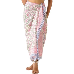 100% Cotton Sarong Cover Up for Women Indian Block Print Beach <b>Wrap</b> Skirt Long Boho <b>Swimsuit</b> Bikini - Product Image 1