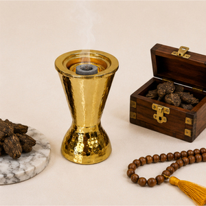 Gold Metal Bakhoor Burner Hammered Arabian Mabkhara Holder Elegant Oud Incense Censer for Ramadan Wedding Home <b>Decoration</b> - Product Image 2