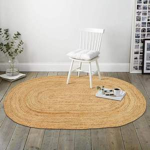 Alfombra Moderna de Yute con Diseño Floral, Rectangular, Trenzada, Ecológica, Antibacteriana, Antideslizante, Resistente a las Manchas, Fabricada a Máquina, de Pelo Plano - Product Image 1