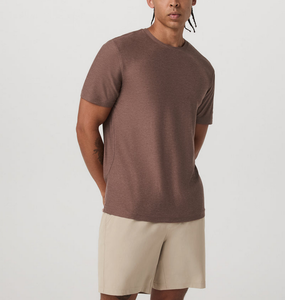 T-shirt à col rond classique, motif personnalisé, haut polyvalent à manches courtes, tricot poly/spandex, été, vente en gros, 160 GSM, couleur unie pour homme - Product Image 2