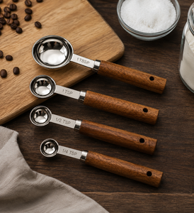 Juego de Cucharas Medidoras de Acero Inoxidable con Mango de Madera Vintage para Repostería y Café – Proveedor Mayorista de Cucharas Medidoras Personalizadas para Cocina - Product Image 2