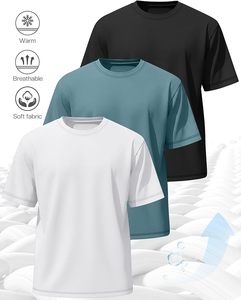 Camiseta de Algodón para Hombre, Estilo Nuevo, Cuello Redondo, Manga Corta, Color Sólido Informal, Tejido Transpirable y Suave, Corte Regular, para Uso Diario en Verano - Product Image 3