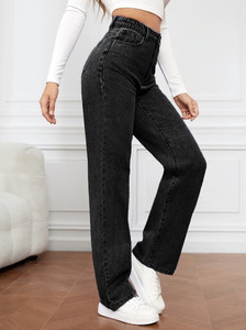 Pantalones Vaqueros de Mezclilla para Hombre, Cintura Alta, Pierna Ancha, Lavado Oscuro, Corte Holgado, Estilo Casual, con Botones - Product Image 5