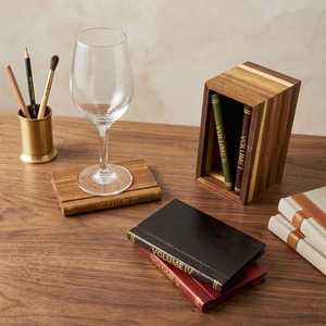 Wooden Book Coaster Set: Vintage Bookshelf Drink <b>Mats</b> Dark Academia Decor Book Lover Gift - Product Image 4