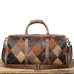Custom Leather Weekender <b>Bag</b> Cow Skin Travel Duffel Embossed <b>Patchwork</b> Overnight Handbag - Product Image 2