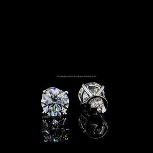 925 argent Sterling coupe ronde Moissanite diamant 4 broches vis dos boucles d'oreilles femmes plaqué or IGI certifié cadeau - Product Image 3