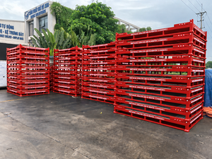 Palette pliable en acier rouge, conteneur industriel empilable à 4 entrées, capacité de charge dynamique de 2500 lb, charge de 25 lb, modèle personnalisable PLT-04 - Product Image 5
