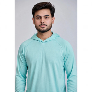 Chemise à manches longues à capuche pour homme, bleu clair, UPF 50, couleur unie, séchage rapide, spandex/polyester, respirante, boutons pression, vêtements de pêche - Product Image 2