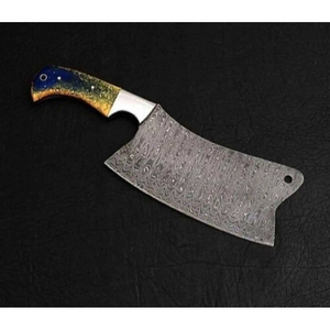 Couteau de chef multifonctionnel Burraq OEM/ODM en acier Damas fait main, motif goutte de pluie, avec étui en cuir - Product Image 2