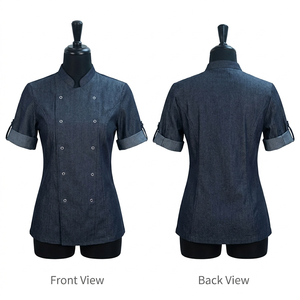 Women Chef Coat 220 GSM Breathable Poly Cotton <b>Lime</b> <b>Green</b> Black Collar Short Sleeve Embroidered Kitchen Uniform Hotel Catering - Product Image 2