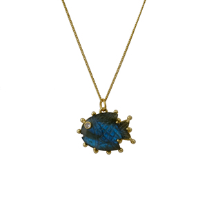 Labradorite Carved Fish Pendant <b>Necklace</b> Handmade <b>Blue</b> Fire Gemstone Charm Gold Plated Statement Boho Animal Jewelry 562413 - Product Image 1