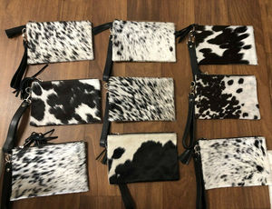 Brown Customized Real Cowhide Leather <b>Wristlet</b> Clutch Purse Handbag Wallet Black with Custom logo Printed Oem Service - Product Image 6