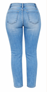 Personalizado de las mujeres Skinny Vintage azul de cintura alta Raw Hem Design Y2K Patchwork Jeans de pierna ancha Jeans Butt Lifting Bow Hole Pantalones - Product Image 3