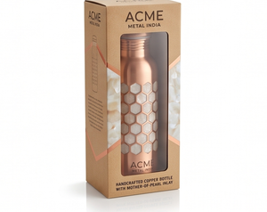 Botella de Agua de Cobre con Patrón Hexagonal de Textura Blanca y Dorada, Elegante y Ecológica para Uso Diario, Yoga, Gimnasio, Viajes, Regalo - Product Image 6