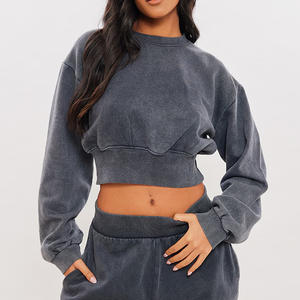 Women Custom Cropped Sweatsuit <b>Two</b> <b>Piece</b> <b>Lounge</b> Wear Outfit With Logo Personalization Comfortable Stylish Sportswear <b>Set</b> - Product Image 2