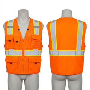 Gilet de sécurité en maille polyester premium 120 GSM, jaune fluo, orange, panneaux réfléchissants, logo personnalisé - Product Image 2