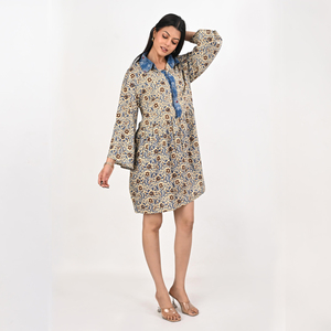 Elegante Vestido Casual de Verano con Estampado Floral, Cuello en V, Manga Larga, Cintura Natural con Lazo, Estilo Bohemio, Corte en A, Transpirable y a la Moda - Product Image 3