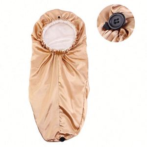 Bonnet en satin réversible à double couche avec logo personnalisé, extra long, avec bouton pour dreadlocks et cheveux bouclés - Product Image 4