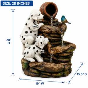 Fuente de agua artesanal de fibra gruesa para perros, cachorros dámilantes, cascada decorativa de resina para jardín exterior con diseño de animal - Product Image 2