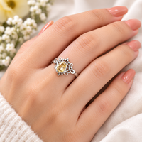 Bague en argent sterling 925 avec citrine ovale sertie clos, plaquée or rose et or jaune, filigrane fait main, style vintage, pierre précieuse de caractère