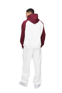 ชุดวอร์มมีฮู้ดสำหรับผู้ชาย สีขาว-แดงเลือดหมู แขนยาว ทรงหลวม ผ้าฝ้าย 100% ชุดลำลองสำหรับวิ่งจ๊อกกิ้ง มีกระเป๋าข้าง - Product Image 2